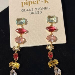 Piper K Vibrant Gold and Multi-Colored Jewel-Toned Earrings